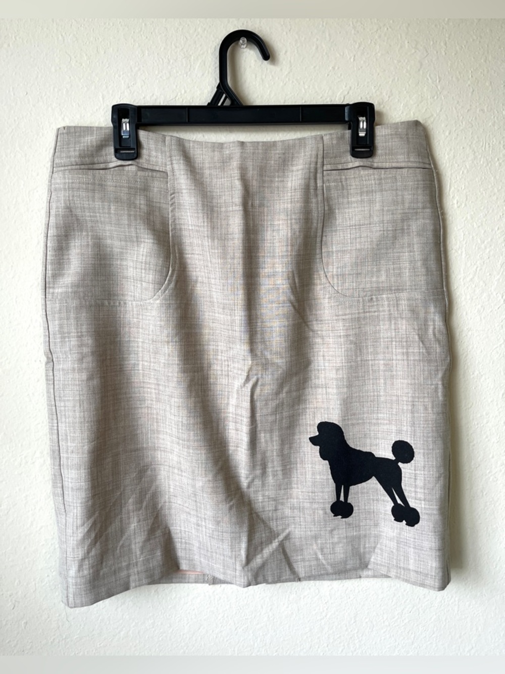 Trina Turk Beige Pencil Skirt with Black Poodle Applique